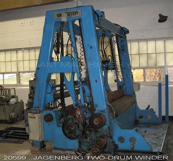 Used Jagenberg VARI-STEP 30 Two-Drum Winder, 2400 Mm Nominal Trim Width, 2000 Fpm, 100 Mm/3.94" Min. Slitting Width, (5) Jagenberg Shear Cut 200Mm Top Slitters, 3.94" Min Slitting Width, 24" Dia X 100.4" Face Back Drum, #20599