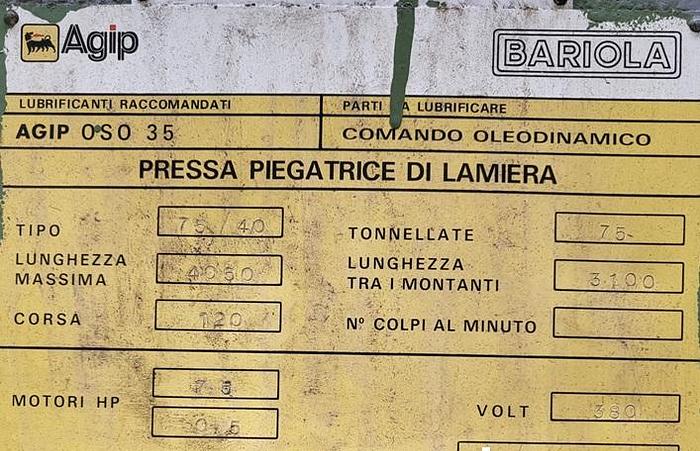 Usato Piegatrice Bariola 4000 x 75 Usata