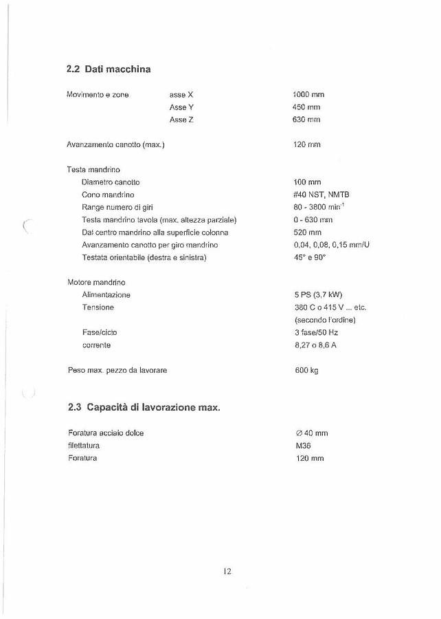 Usato Fresa Wagner 1000 x 450 X 630