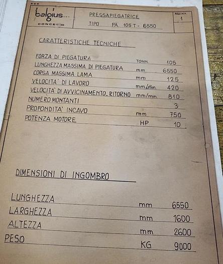 Usato Piegatrice Belgius 6550 x 105 Ton