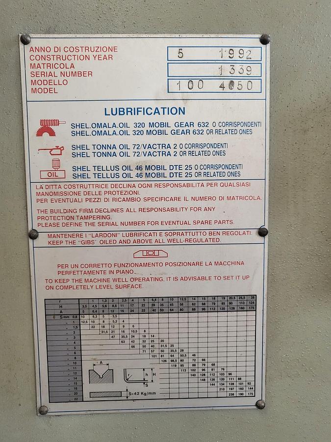 Gebruikt Piegatrice Vimercati 4050 X 100 Ton Cnc