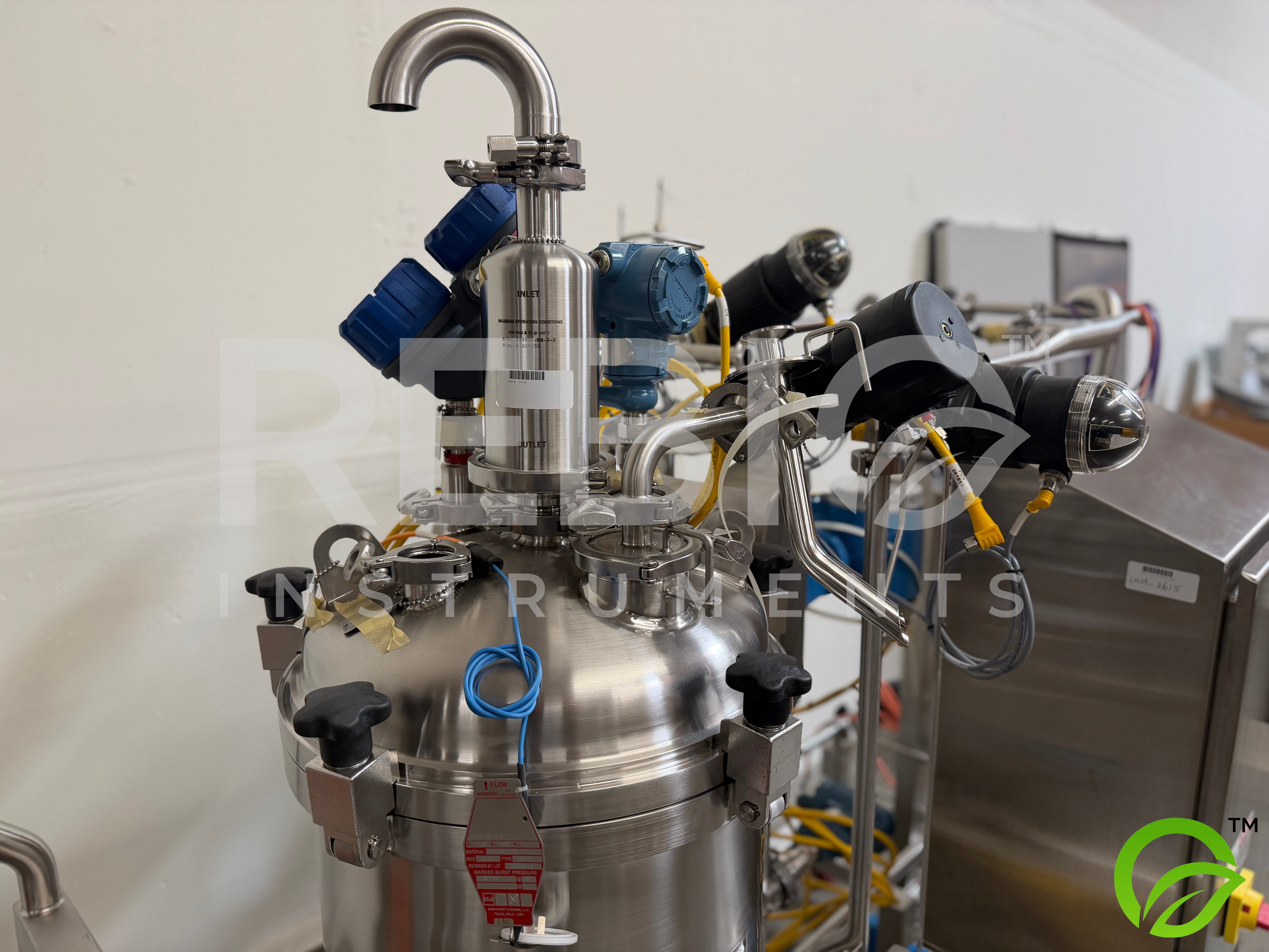 Used Allegheny Bradford 50L Stainless Buffer Break Tank Skid w/ Endress+Hauser Promass P, Rosemount Instruments — ASME U-Stamp, BPE-Compliant