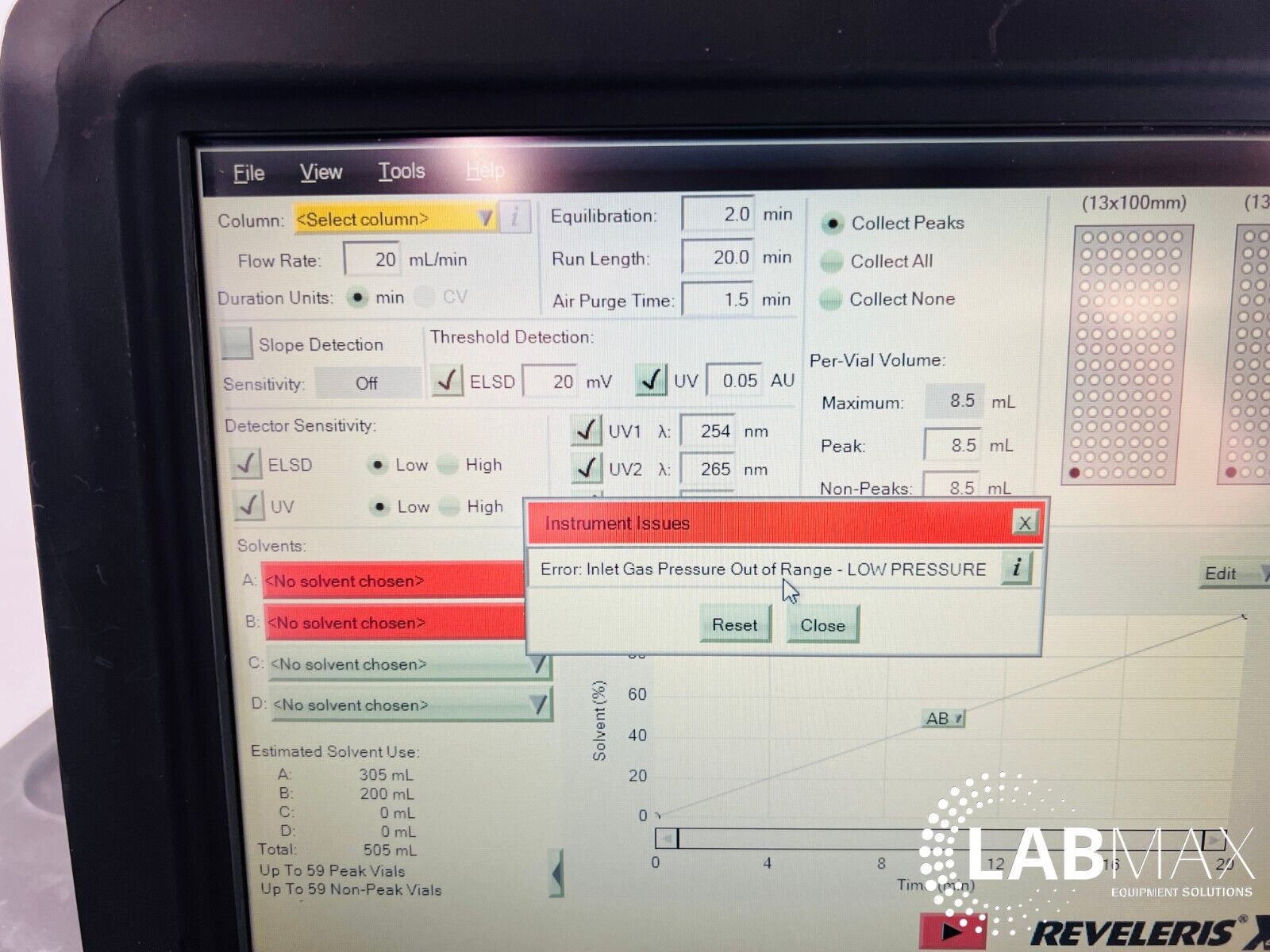 Used Grace Reveleris Flash Chromatography System with Fraction Collection Trays