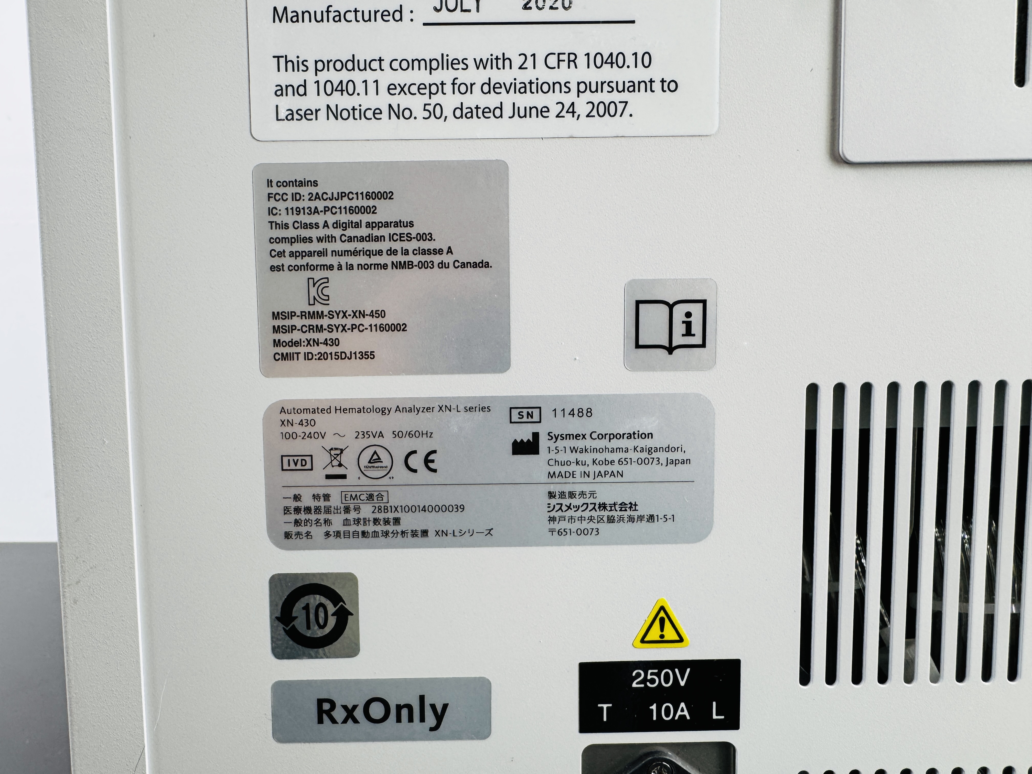 Used Sysmex XN-430 Hematology Analyzer + PowerVar + Sofware