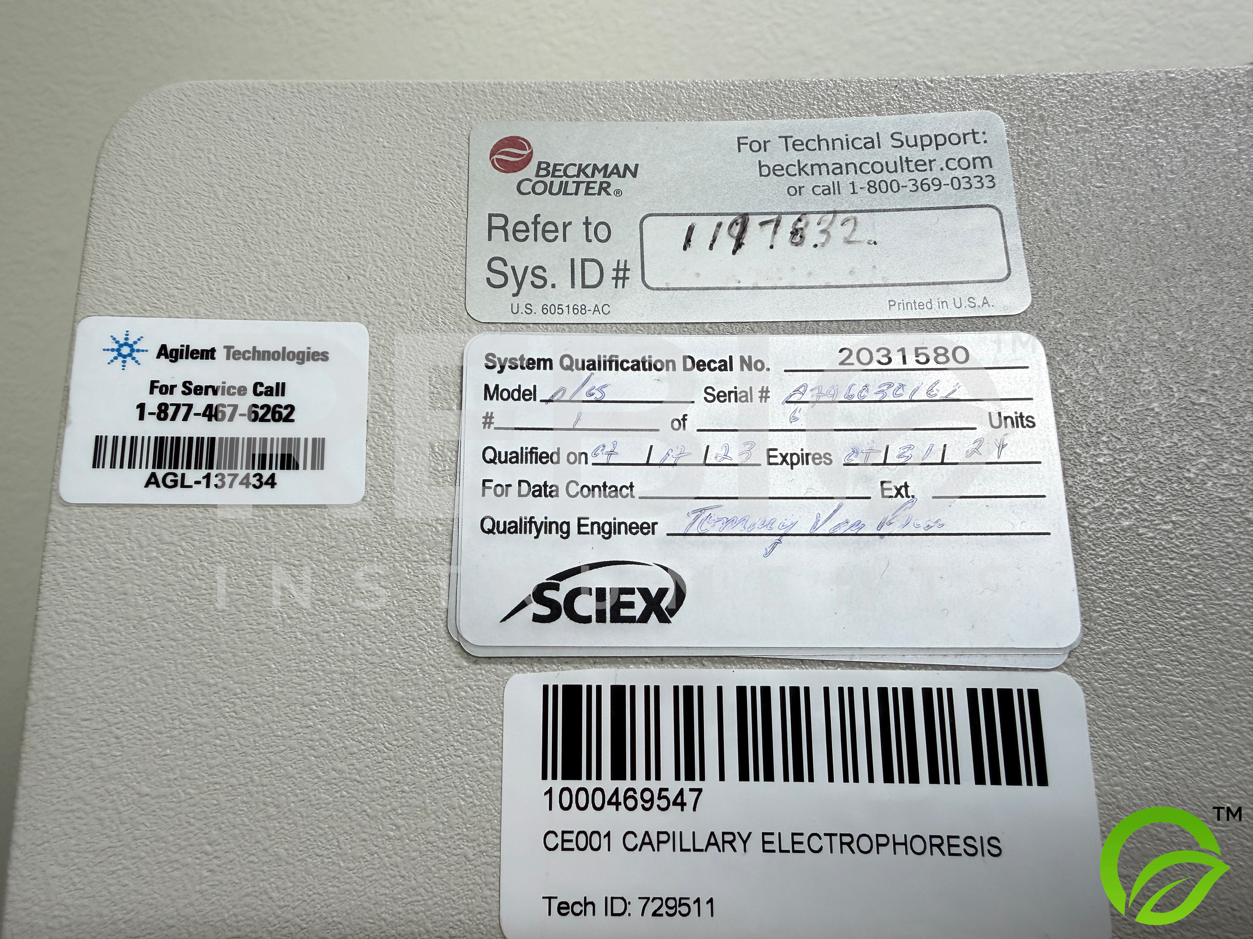 Used Sciex Beckman Coulter PA800 Plus Analyzer Capillary Electrophoresis (CE) System