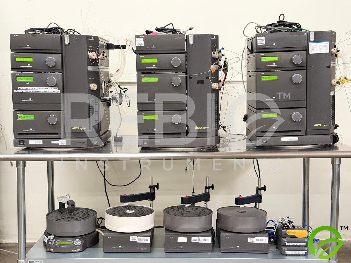 Used Lot of 3 GE AKTA Explorer FPLC Systems — 3x CU-950, 3x Frac-900, 1x Frac-920 — Protein Purification