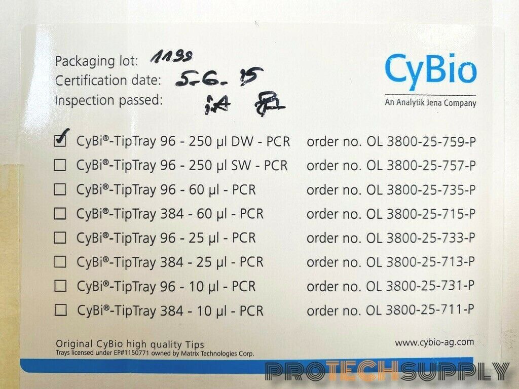 (3) CyBio TipTray 96 250 uL DQW- PCR AnalytikJena Pipetting Tip Tray Set of 3