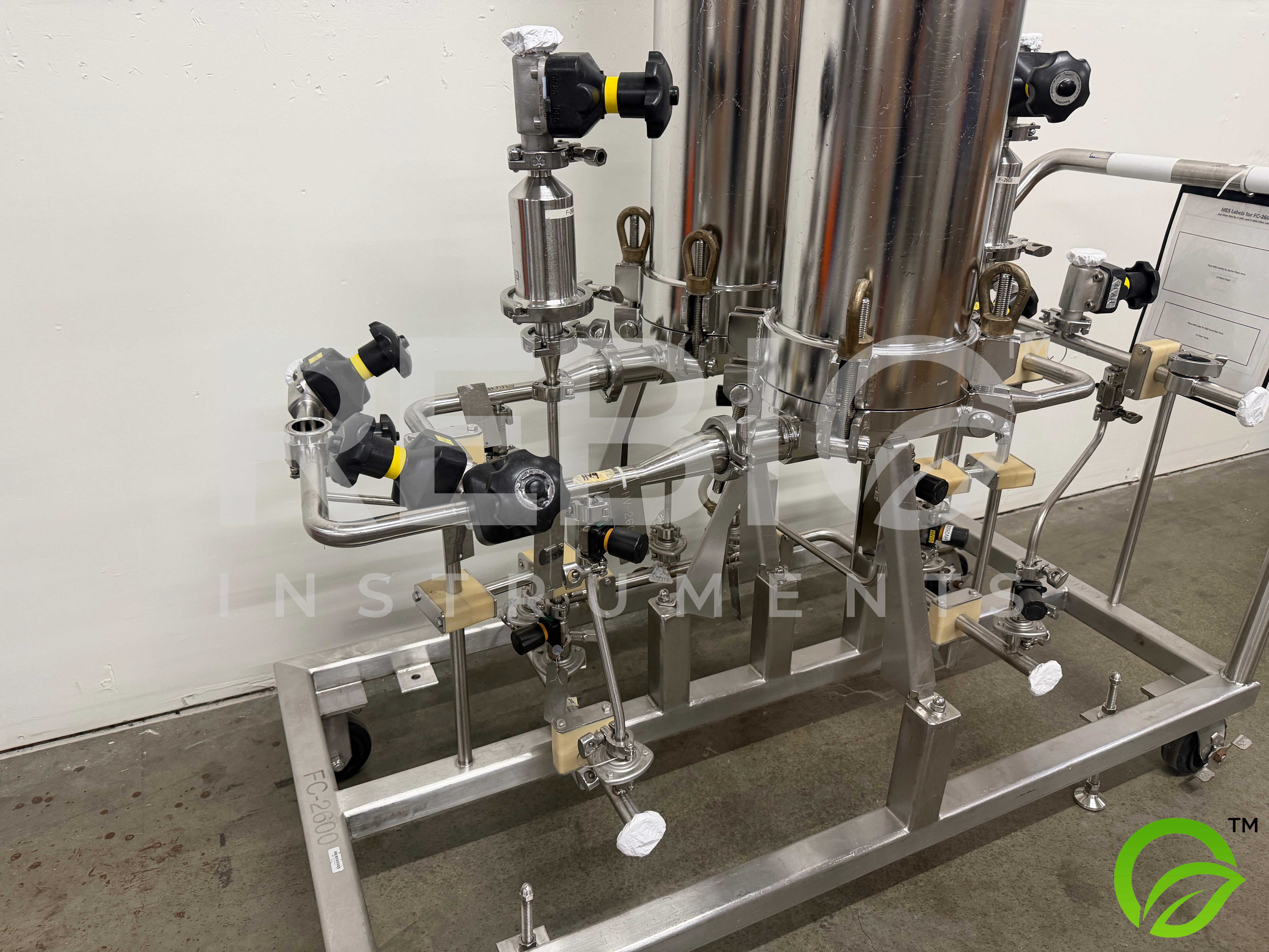 Used Pall / Biokinetics Dual Column Chromatography Skid F-2601 | Millipore SS Filter Housings | 316SS | Manual Valve Array | Mobile Pharma Cart 