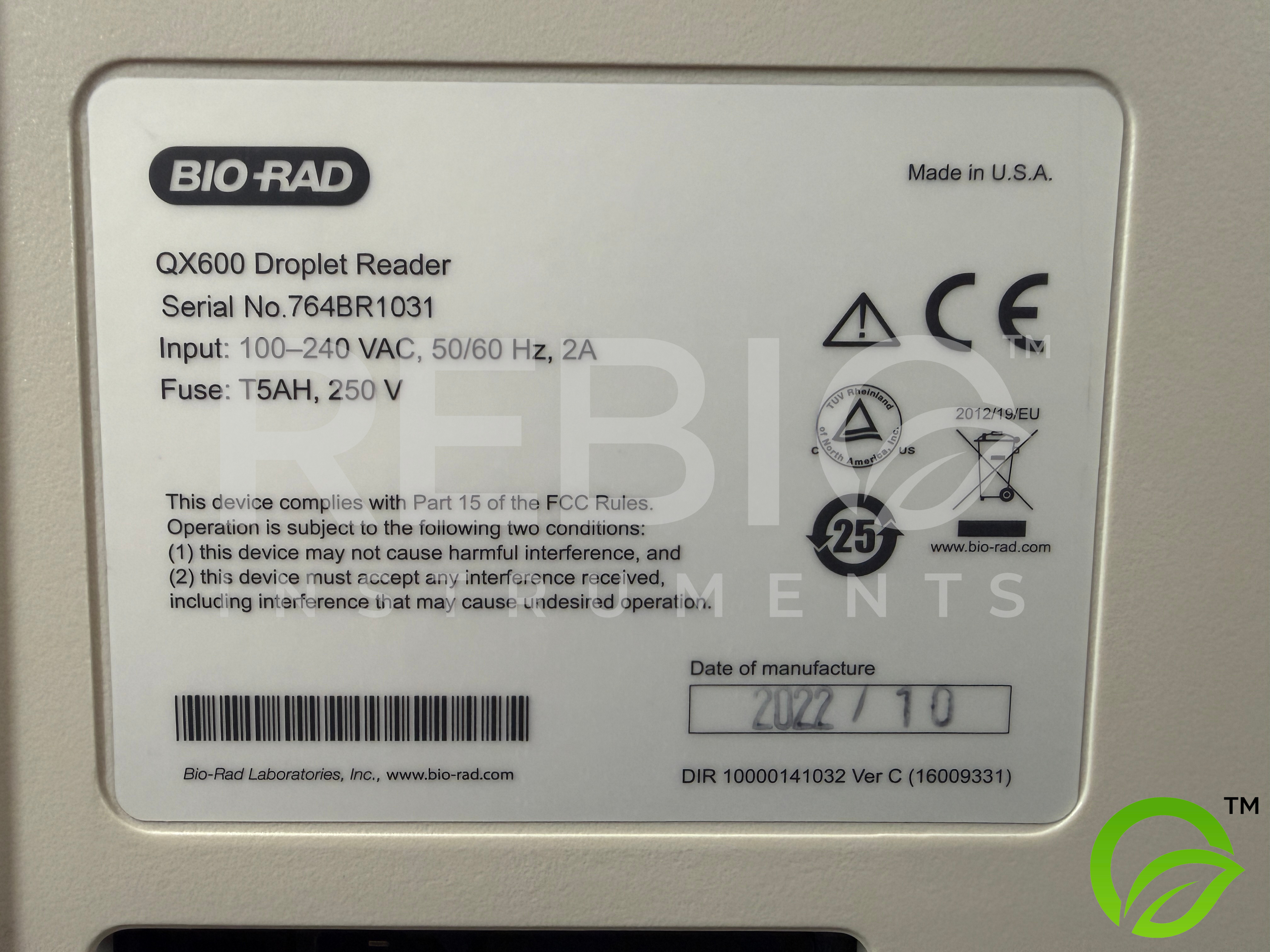 Used Bio-RAD Model QX600 Droplet Reader
