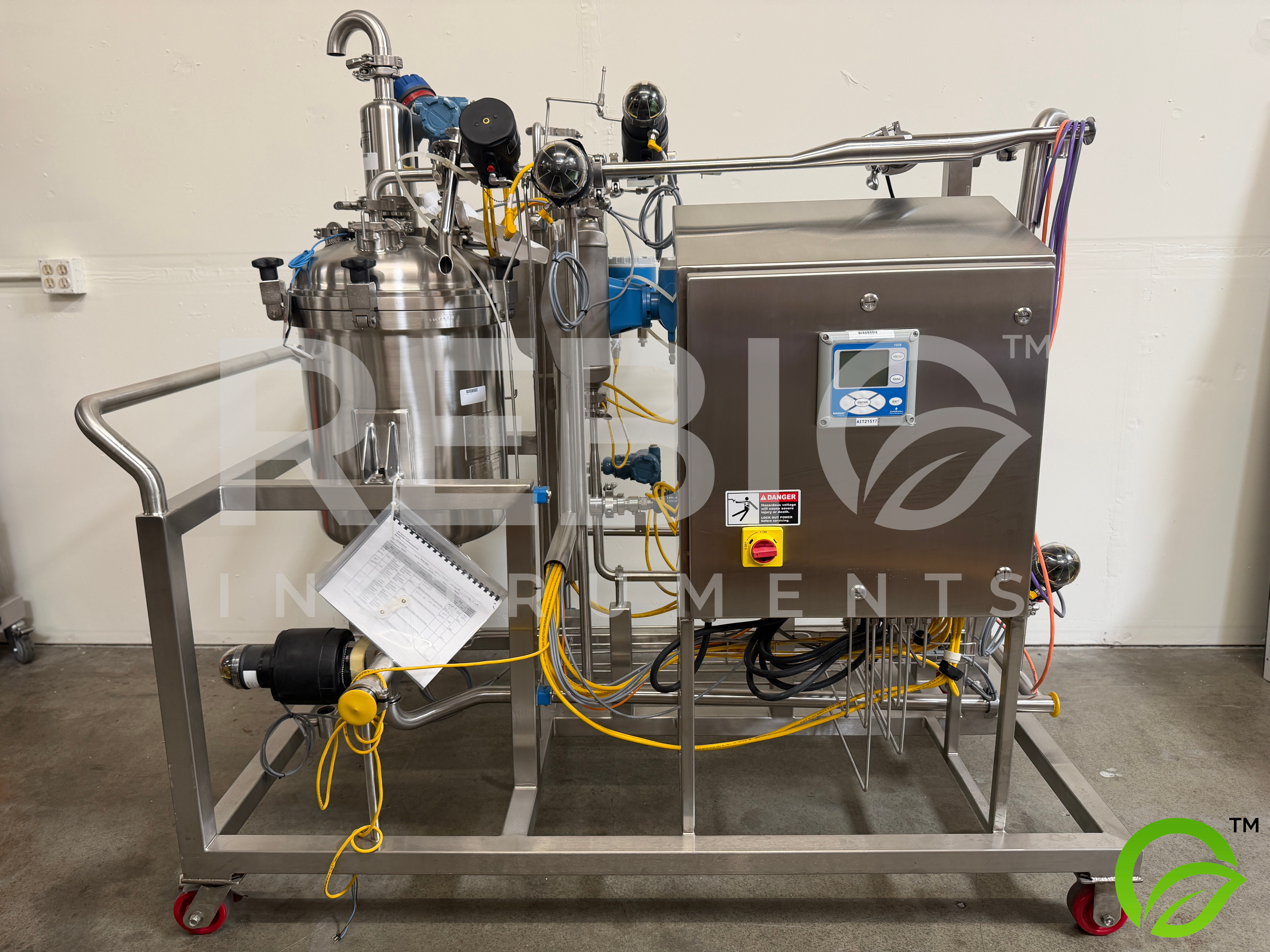 Used Allegheny Bradford 50L Stainless Buffer Break Tank Skid w/ Endress+Hauser Promass P, Rosemount Instruments — ASME U-Stamp, BPE-Compliant