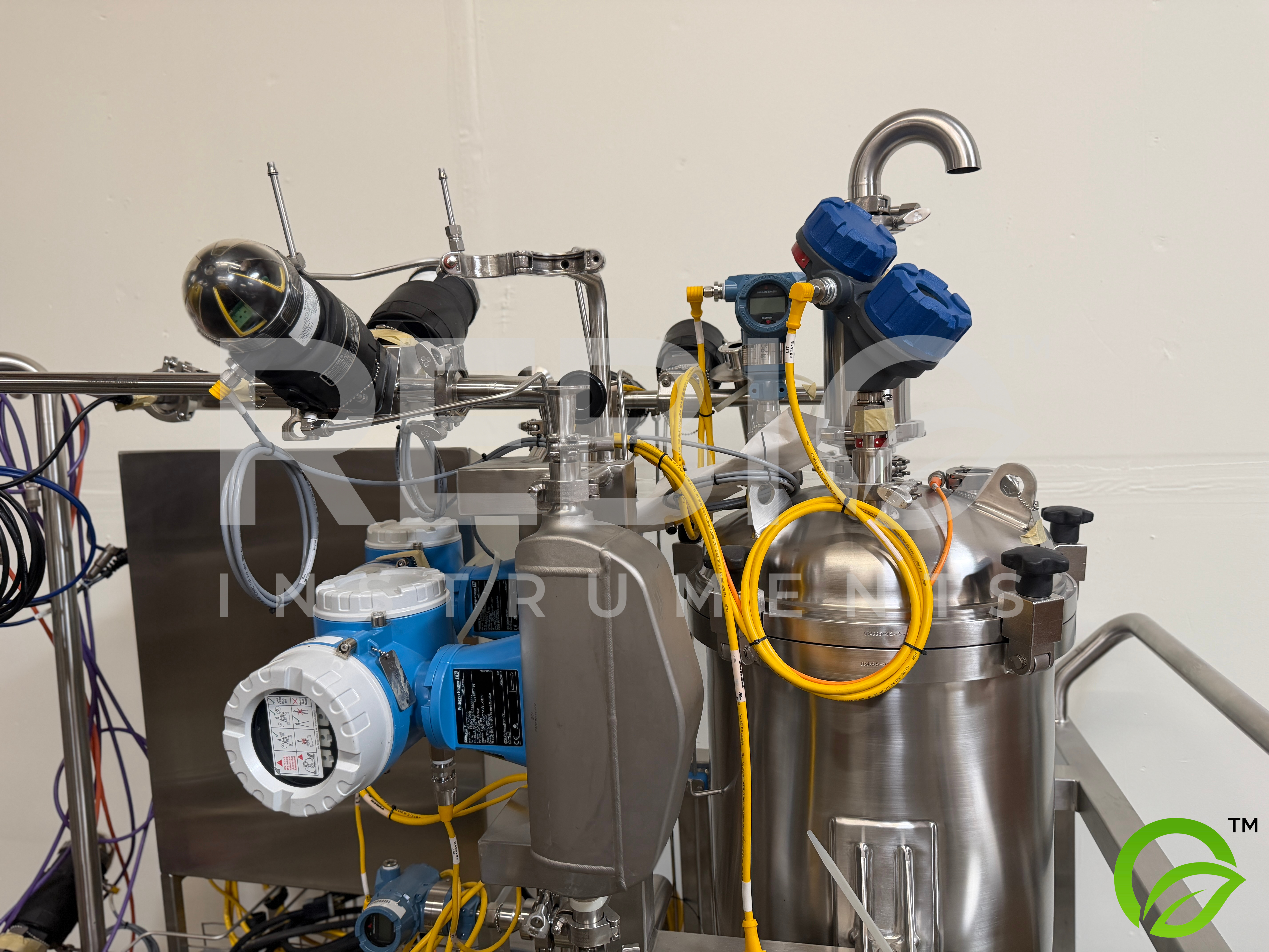 Used Allegheny Bradford 50L Stainless Buffer Break Tank Skid w/ Endress+Hauser Promass P, Rosemount Instruments — ASME U-Stamp, BPE-Compliant