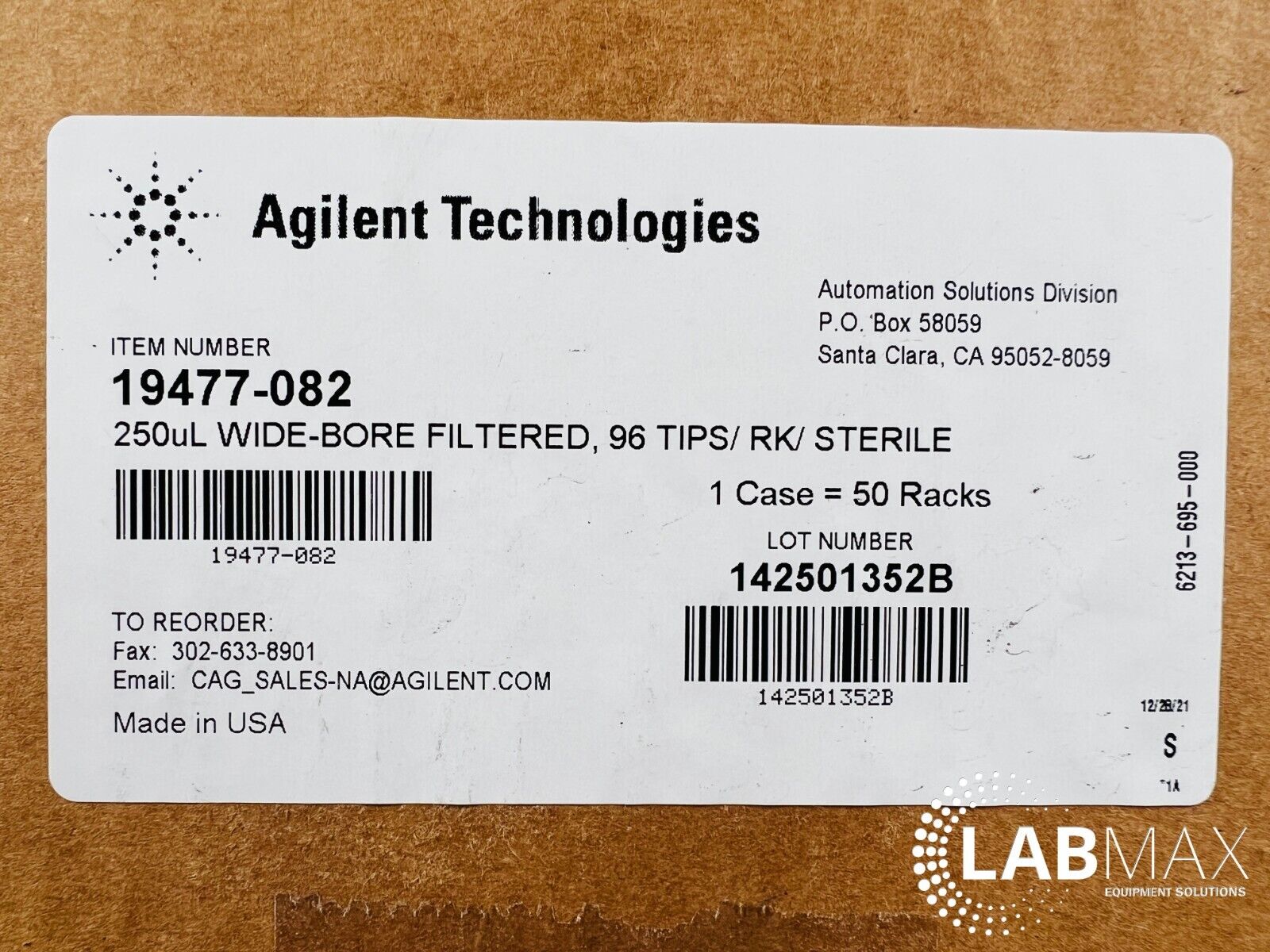 Case of AGILENT 19477-082 250uL Wide Bore Filtered Pipette Tips Bravo 96LT