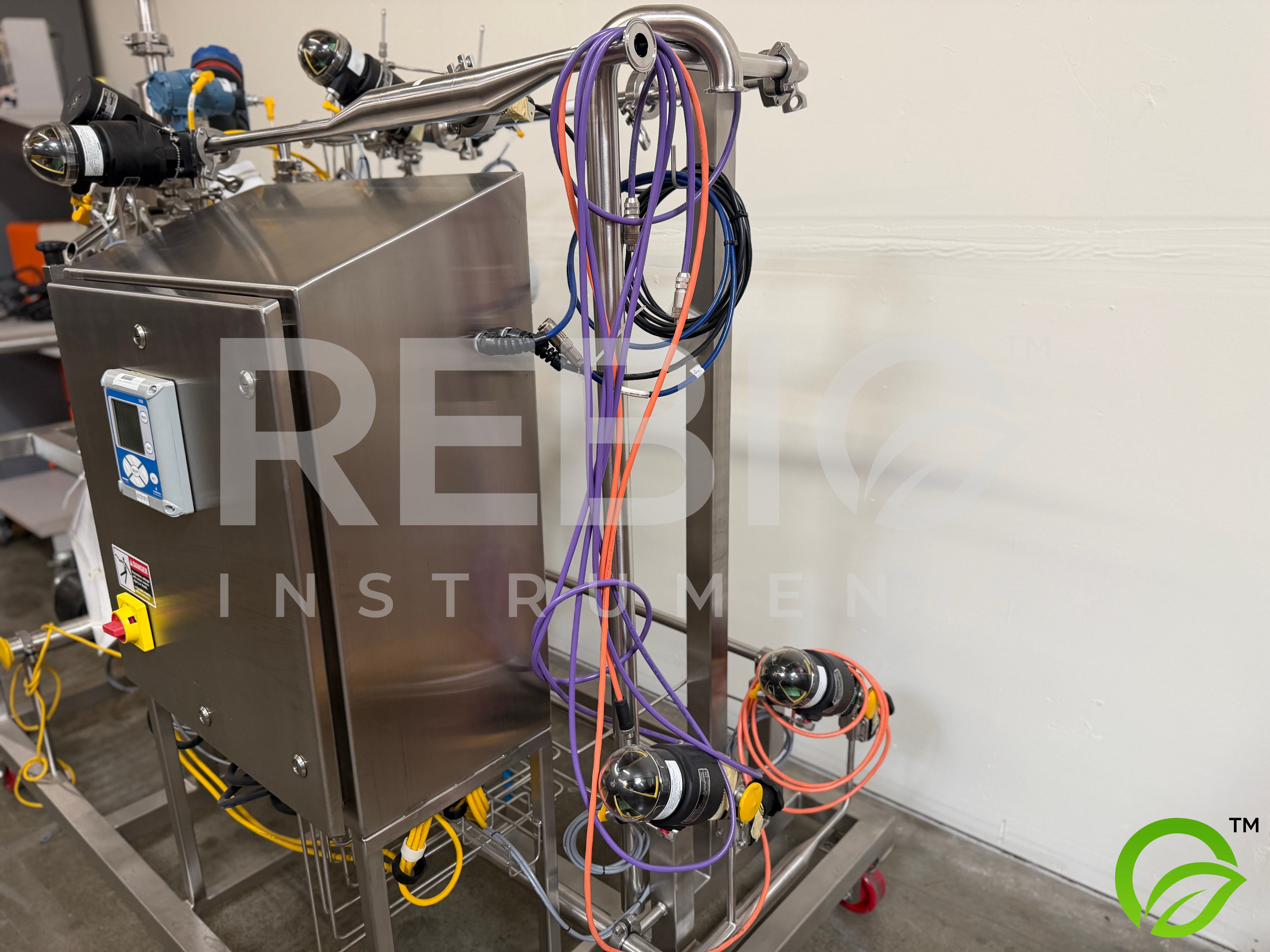 Used Allegheny Bradford 50L Stainless Buffer Break Tank Skid w/ Endress+Hauser Promass P, Rosemount Instruments — ASME U-Stamp, BPE-Compliant