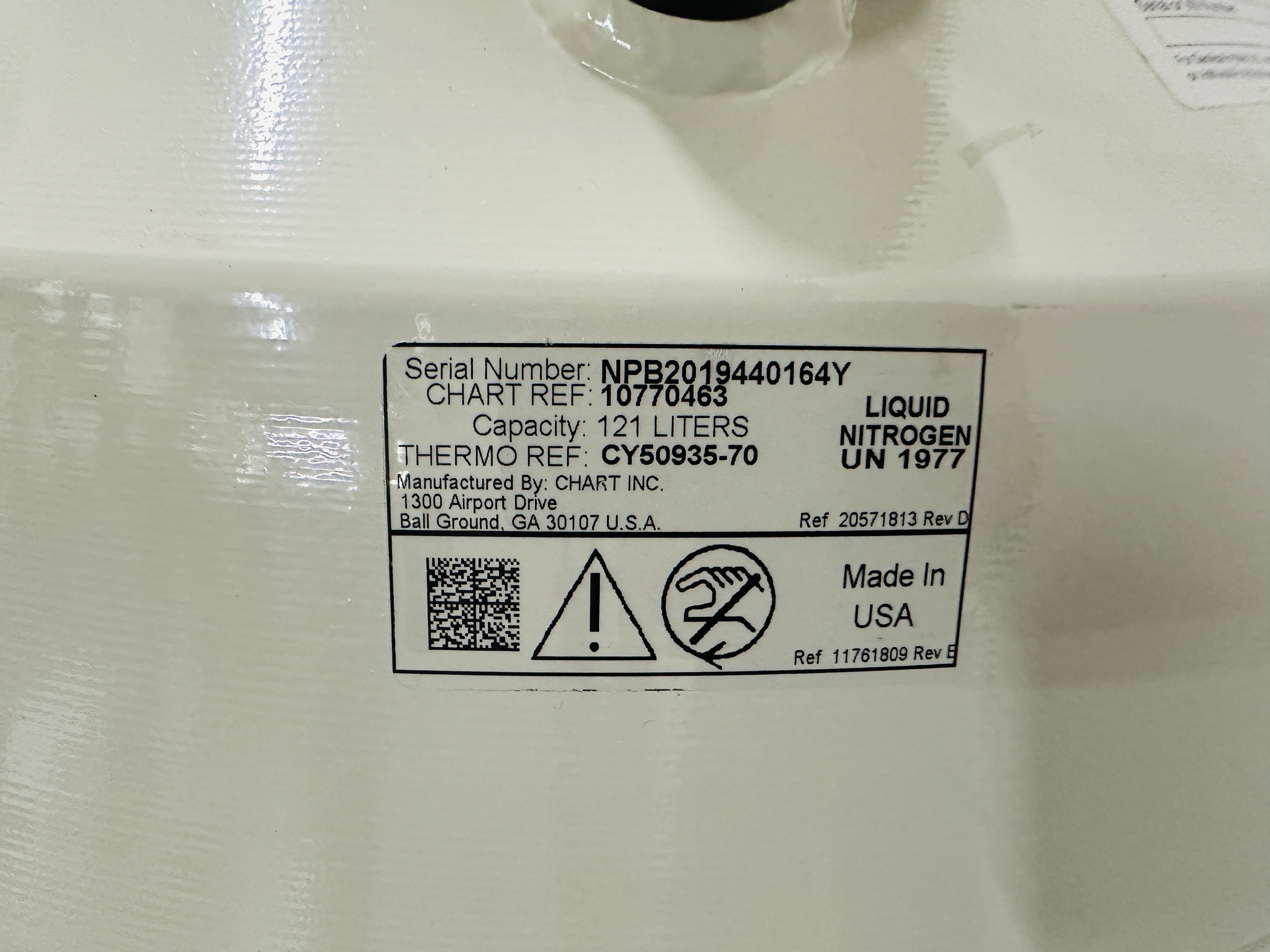 Used Thermo Scientific CY50935-70 Locator 4 Plus 121 Liters with Wheels