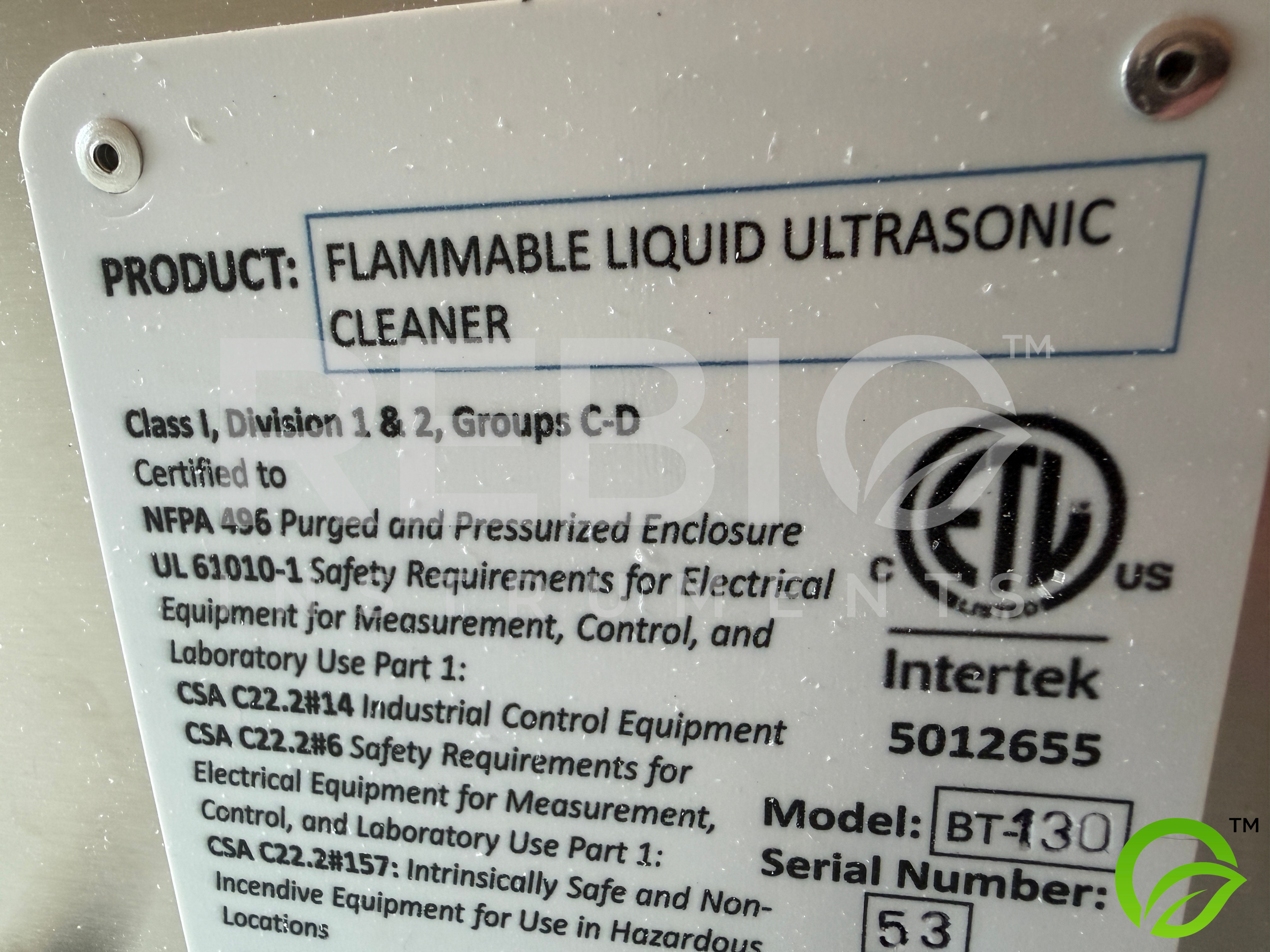 Used Spec Sciences Flammable Liquid Ultrasonic Cleaner Hood Model BT-130