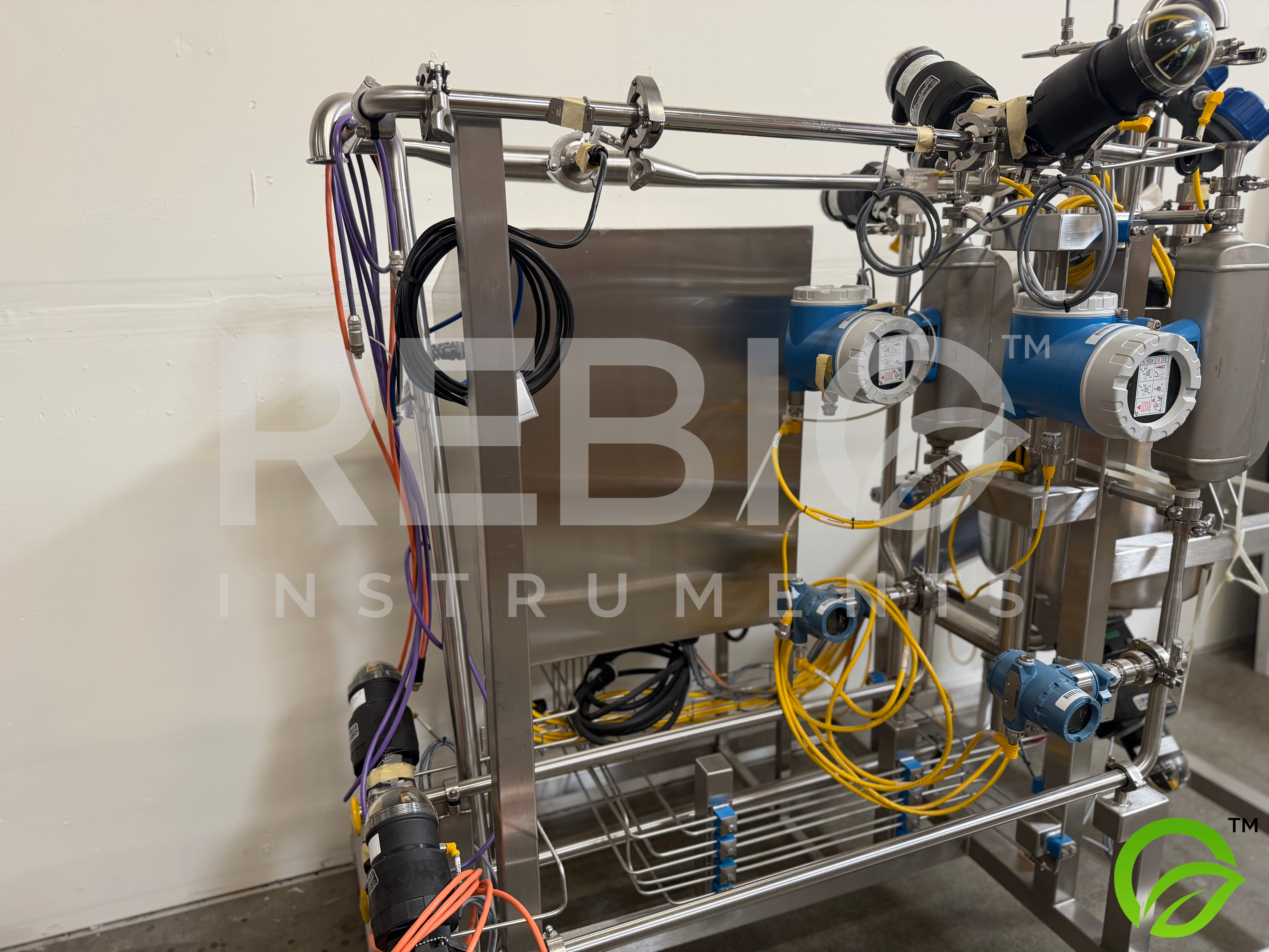 Used Allegheny Bradford 50L Stainless Buffer Break Tank Skid w/ Endress+Hauser Promass P, Rosemount Instruments — ASME U-Stamp, BPE-Compliant