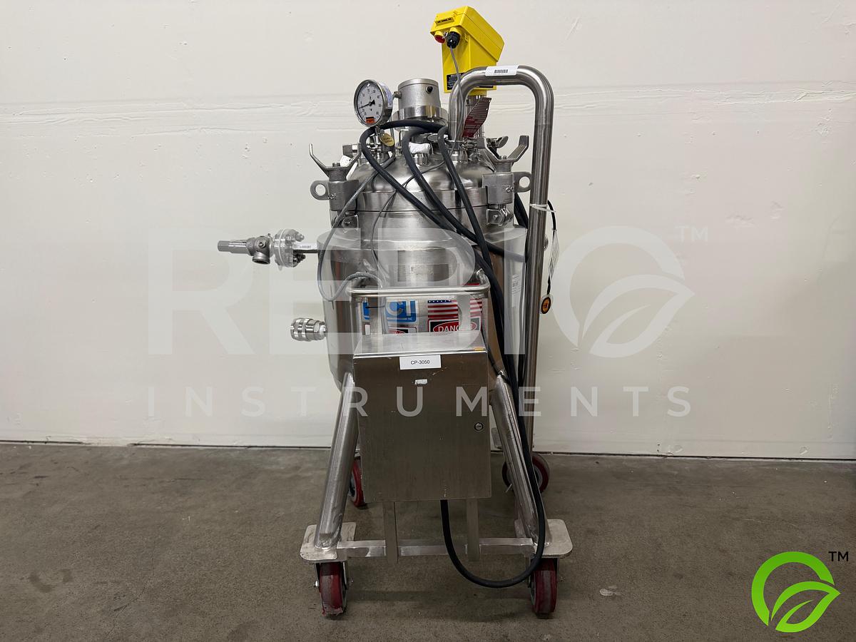Used DCI / Abgenix 50L Jacketed 316L SS Pressure Vessel Skid CP-3050 | ASME Certified | Vega PULS43 Radar Level | Lumiglas Sight Glass | BS&B Burst Disc | Mobile Pharma Cart