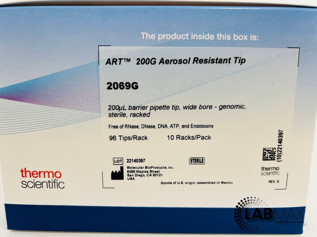 Thermo 200uL 2069G ART 200G Barrier Tip Wide Bore Genomic 10 Racks (960 Tips)
