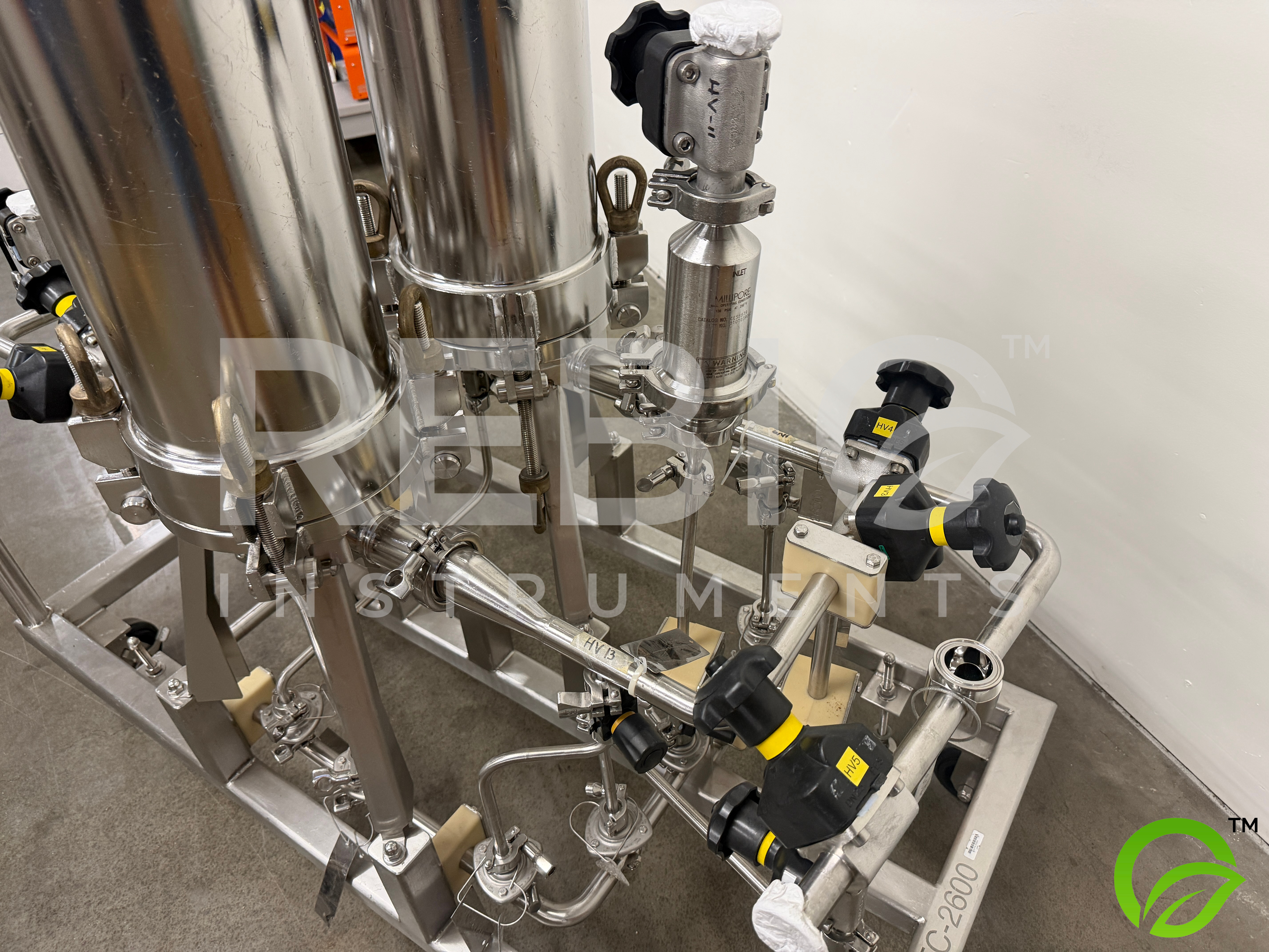 Used Pall / Biokinetics Dual Column Chromatography Skid F-2601 | Millipore SS Filter Housings | 316SS | Manual Valve Array | Mobile Pharma Cart 