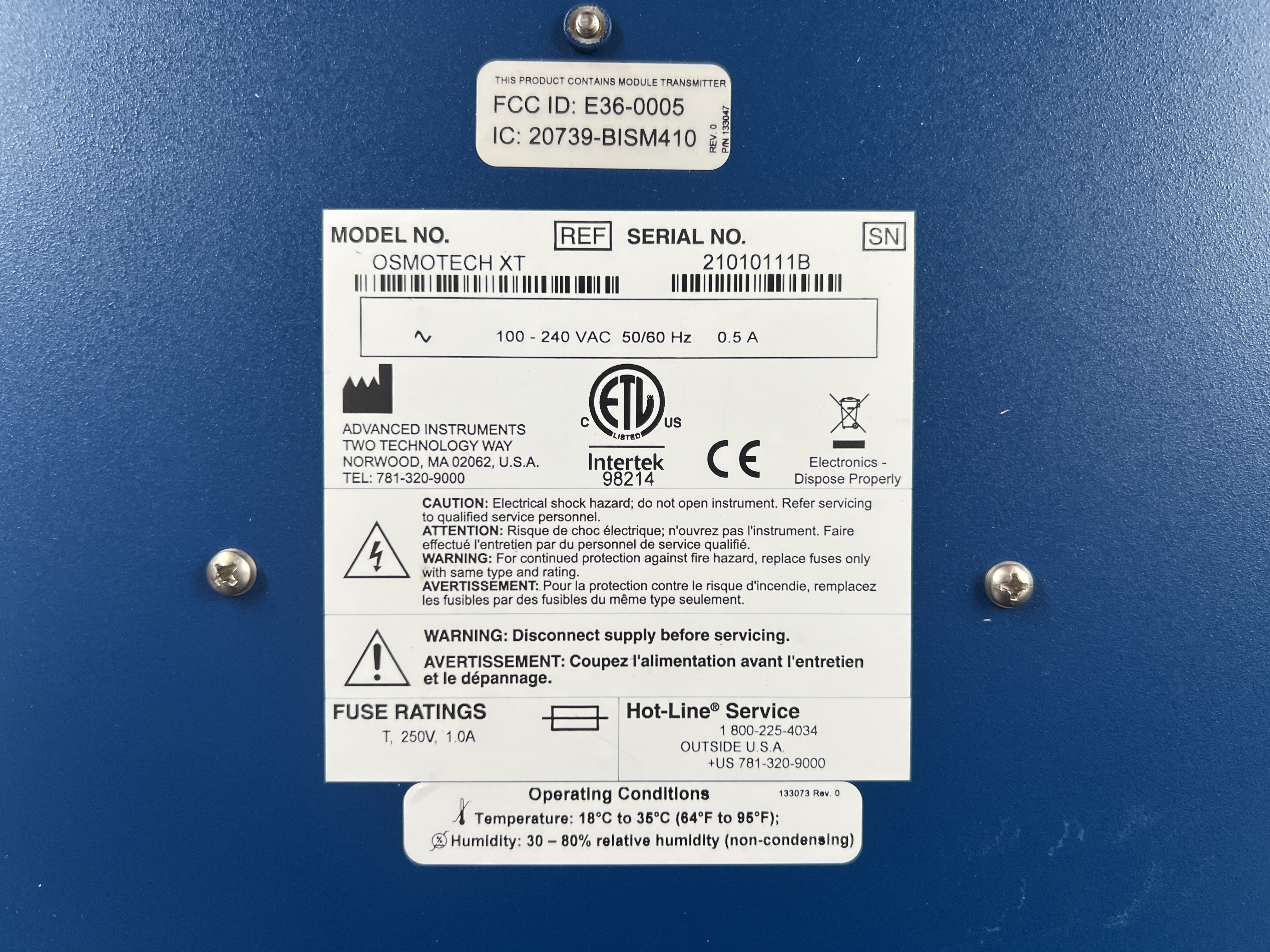 Used Advanced Instruments OsmoTECH XT Single-Sample Micro-Osmometer