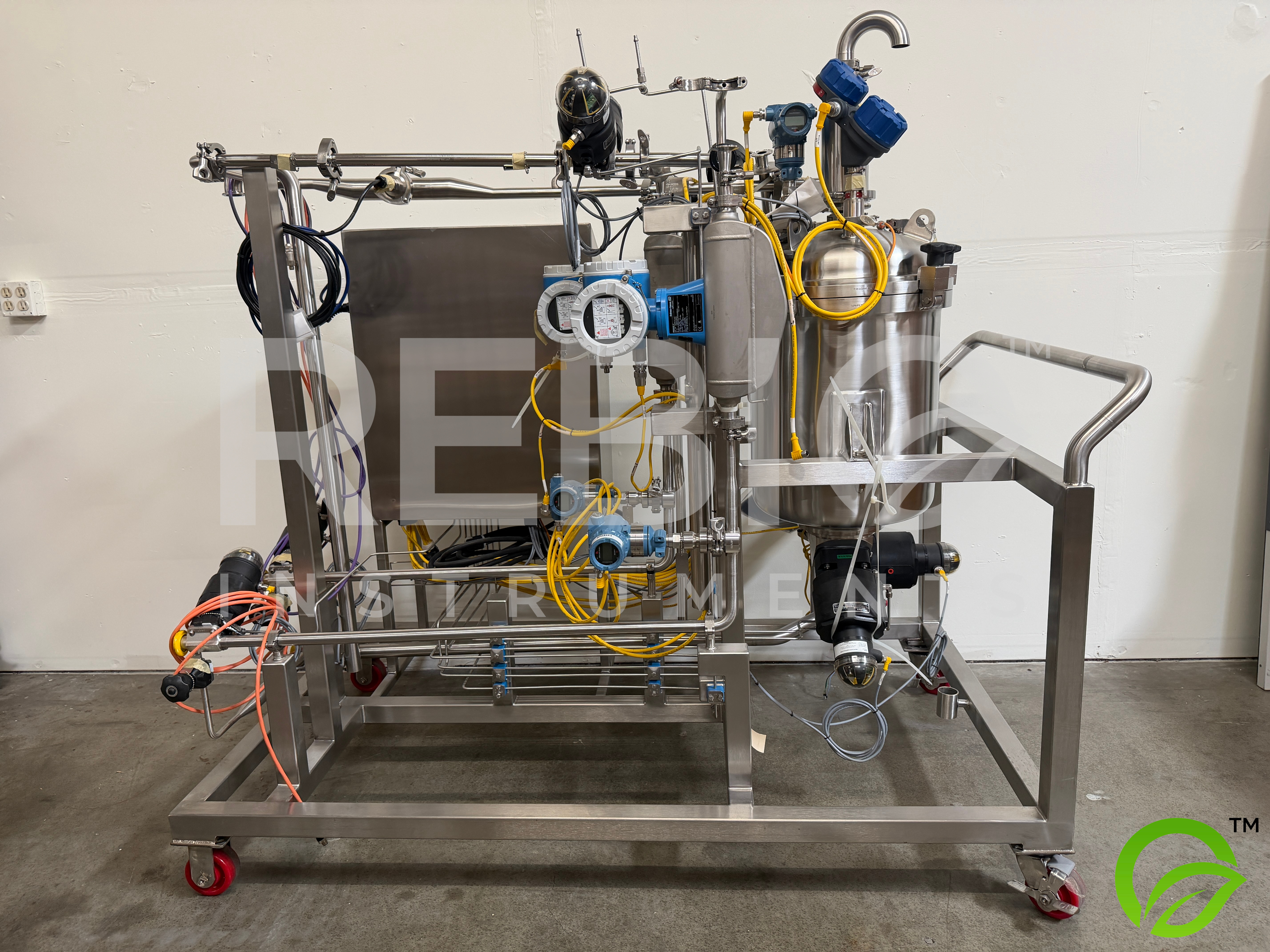 Used Allegheny Bradford 50L Stainless Buffer Break Tank Skid w/ Endress+Hauser Promass P, Rosemount Instruments — ASME U-Stamp, BPE-Compliant
