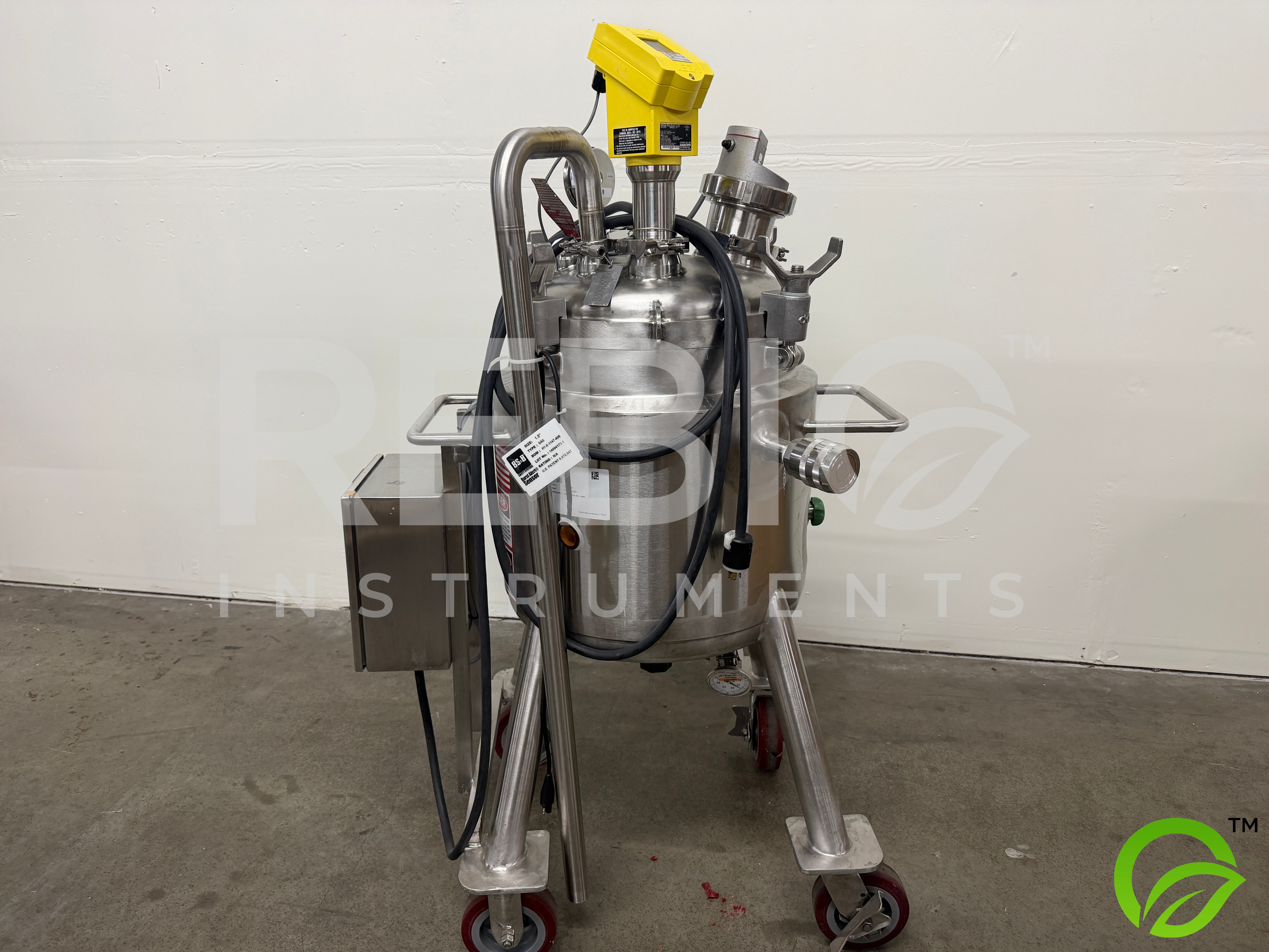 Used DCI / Abgenix 50L Jacketed 316L SS Pressure Vessel Skid CP-3050 | ASME Certified | Vega PULS43 Radar Level | Lumiglas Sight Glass | BS&B Burst Disc | Mobile Pharma Cart