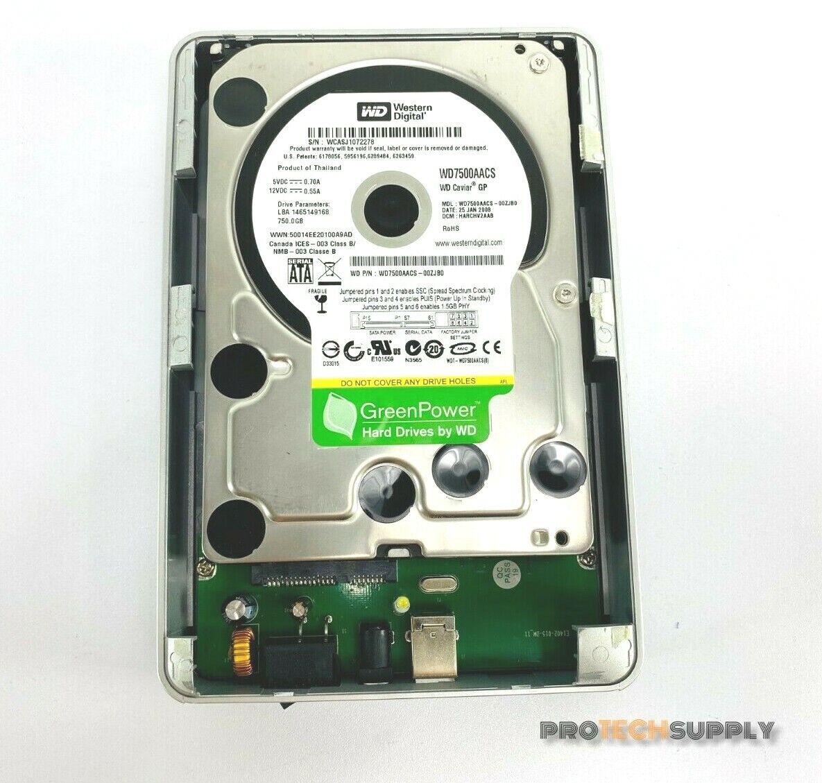 Used Western Digital 750GB WD7500AACS-00ZJB0 Hard Drive HDD with Carrier Case
