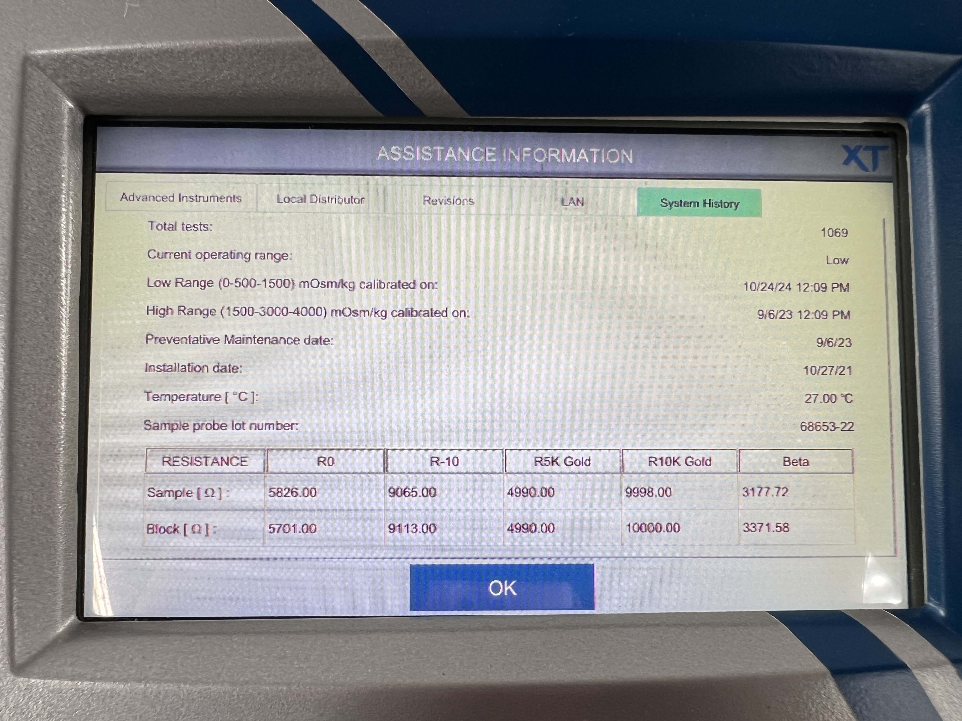 Used Advanced Instruments OsmoTECH XT Single-Sample Micro-Osmometer