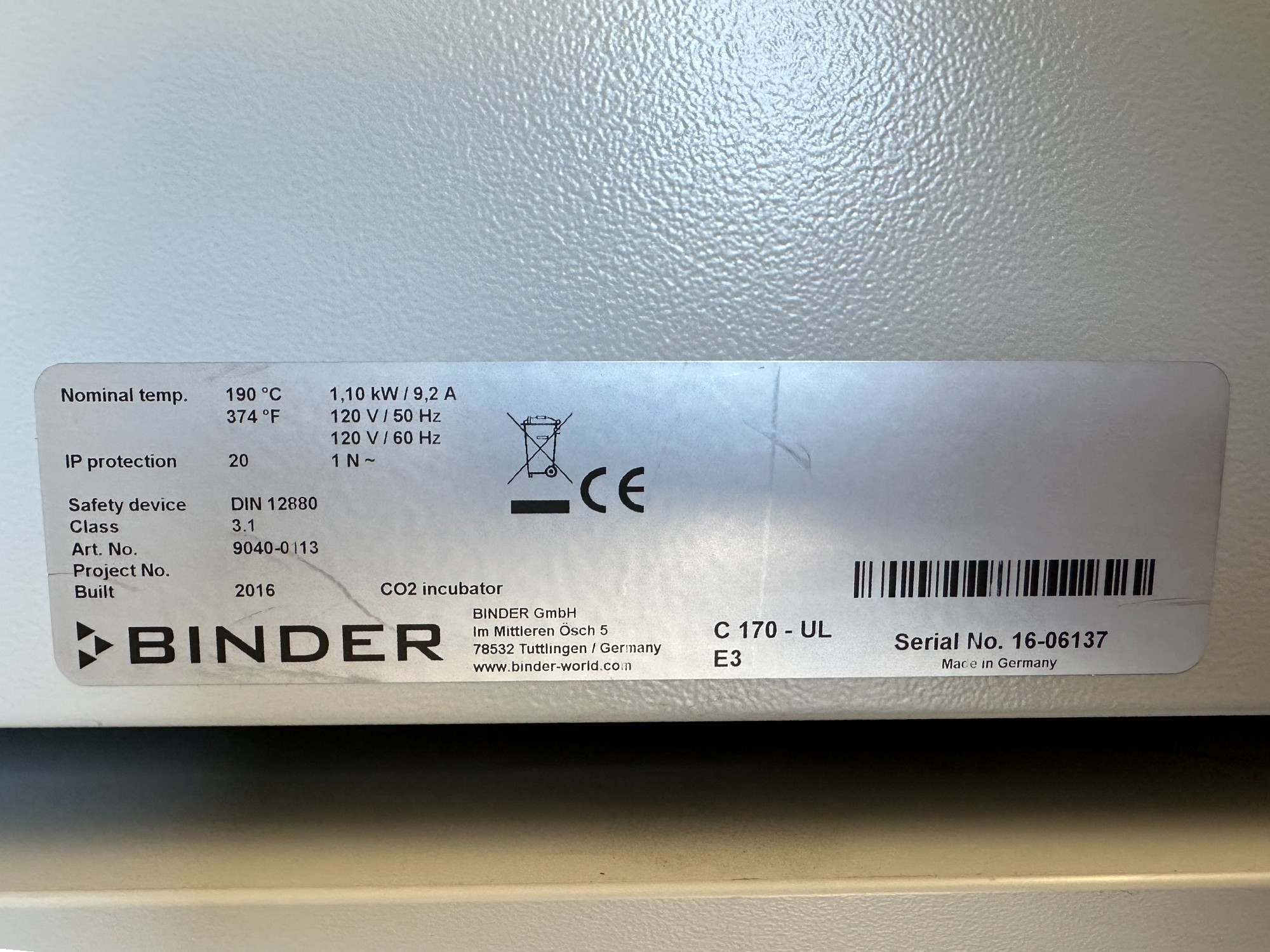 Used Binder C 170-UL CO2 Incubator 170L 9040-0113