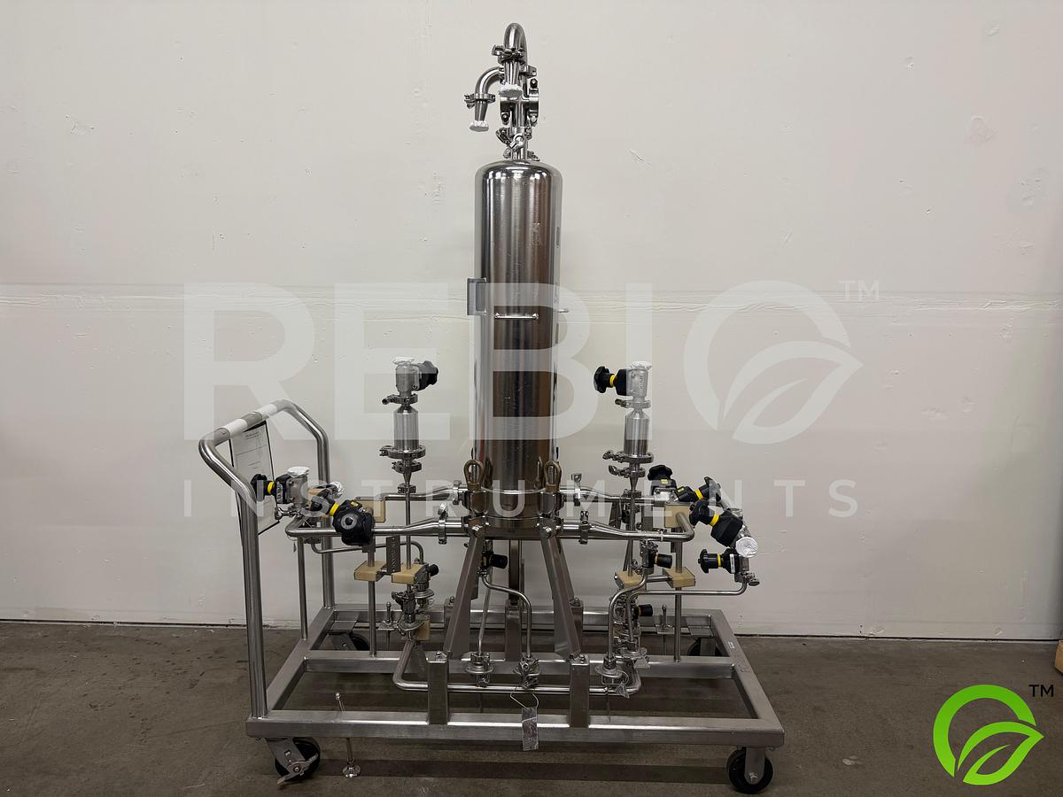 Used Pall / Biokinetics Dual Column Chromatography Skid F-2601 | Millipore SS Filter Housings | 316SS | Manual Valve Array | Mobile Pharma Cart 
