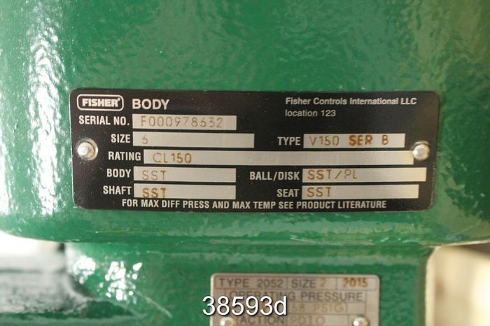 Unused Fisher 6" Vee Ball Control Valve, V150, 2052 Actuator, Fieldvue DVC 6200 Positioner #38593
