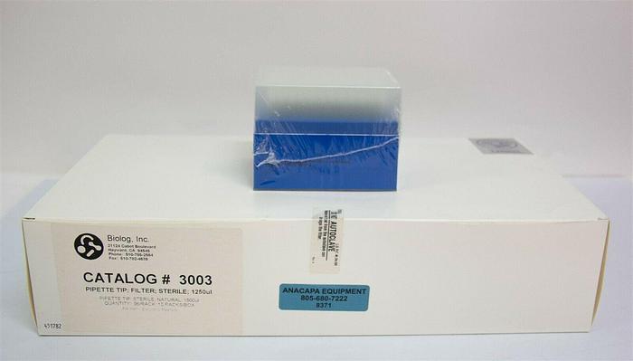 Used Biolog Pipette Tip, Filters, Sterile #3003 1250ul 96/Rack 10 Rack/Box New (8371)