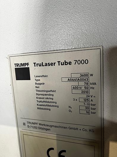 Used 2010USED CNC-TUBE LASER CUTTER MANUF. TRUMPF, MODEL TRULASER TUBE 7000