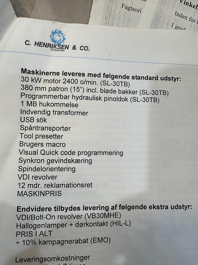 Used BRUGT CNC-DREJEBÆNK FABR. HAAS, MODEL SL 30 TBHE (Big Bore)