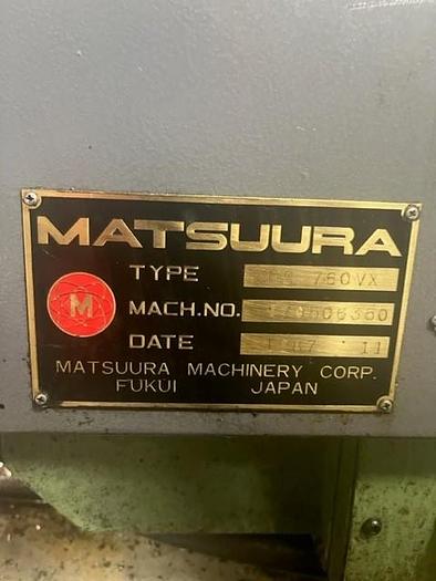 Used BRUGT VERTIKALT BEARBEJDNINGSCENTER FABR. MATSUURA, MODEL MC 760 VX