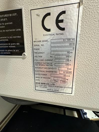 Used BRUGT VERTIKALT BEARBEJDNINGSCENTER FABR. MORI SEIKI, MODEL SV 500/40