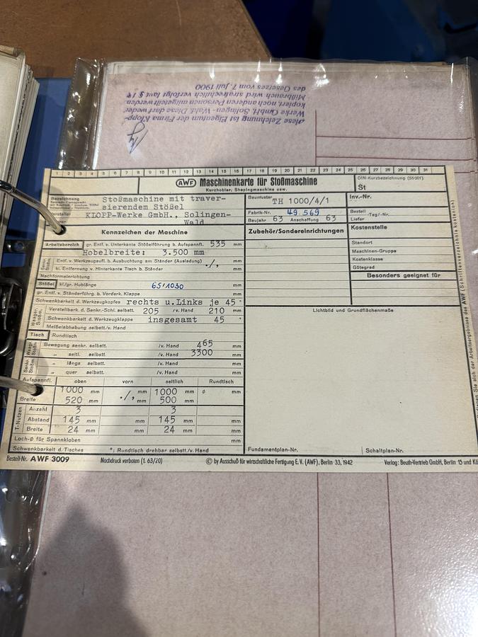 Used BRUGT HØVLE MASKINE FABR. KLOPP MODEL TH 1000/4/1