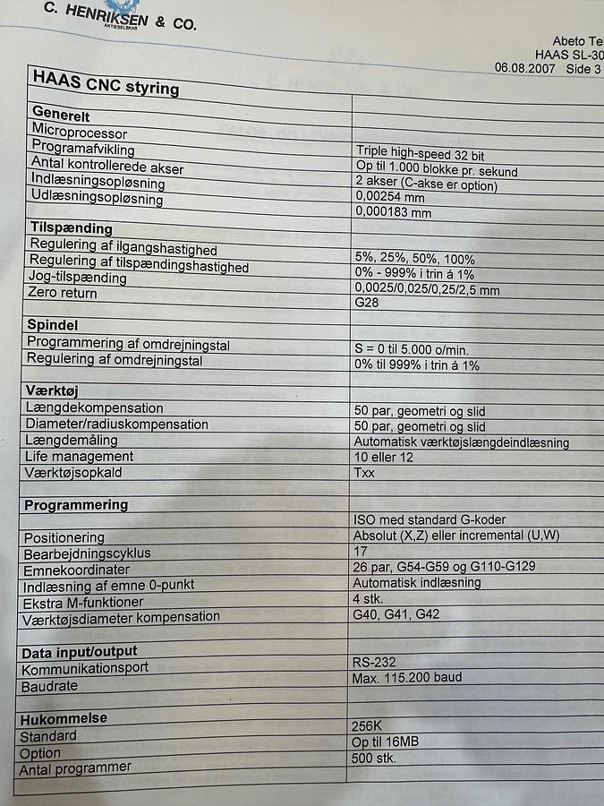 Used BRUGT CNC-DREJEBÆNK FABR. HAAS, MODEL SL 30 TBHE (Big Bore)
