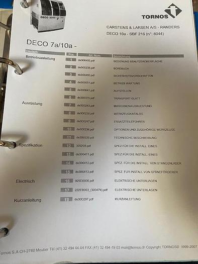 Used BRUGT CNC-DREJEBÆNK FABR. TORNOS-BECHLER, MODEL DECO 2000/10