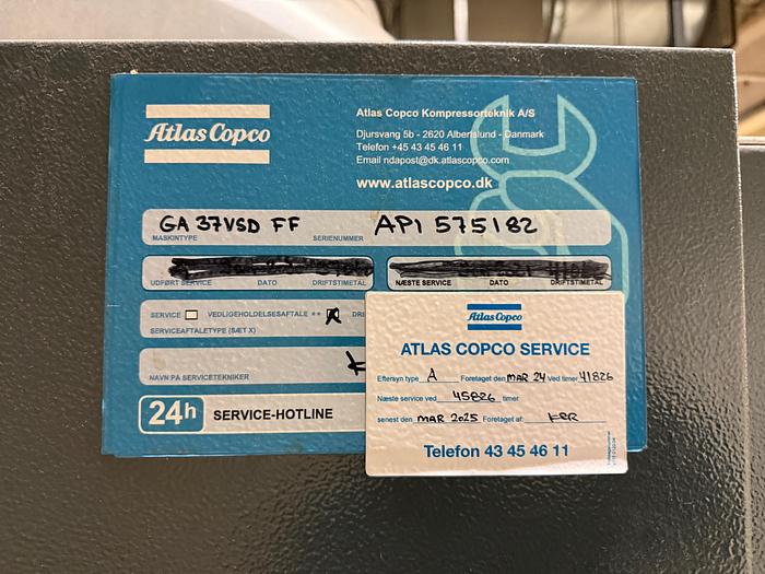 Used BRUGT SKRUEKOMPRESSOR FABR. ATLAS COPCO, MODEL GA 37 VSD FF