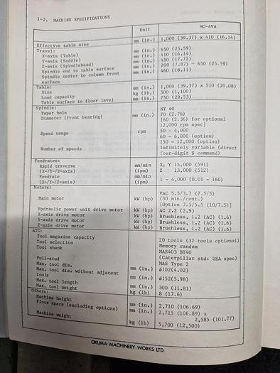 Used VERTIKALT BEARBEJDNKJNGSCENTER FABR. OKUMA, MODEL MC-4VA