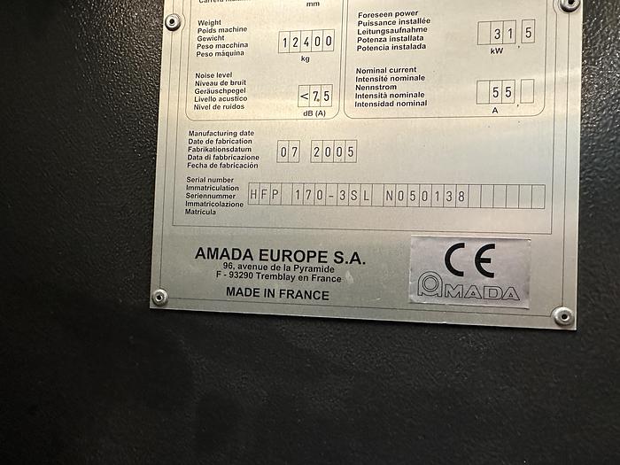 Used BRUGT CNC-KANTPRESSE FABR. AMADA, MODEL HBP 170-3SL