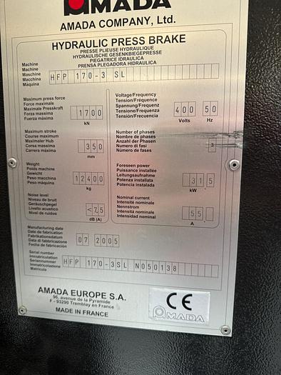Used BRUGT CNC-KANTPRESSE FABR. AMADA, MODEL HBP 170-3SL