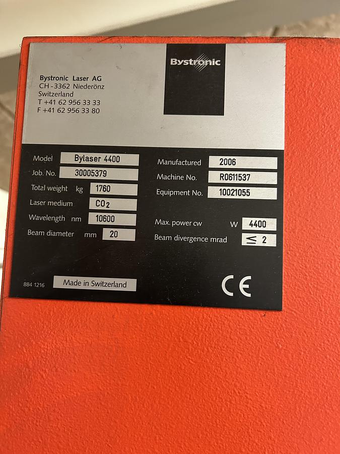 Used BRUGT CNC-LASERSKÆRER FABR. BYSTRONIC, MODEL BYLASER 4400