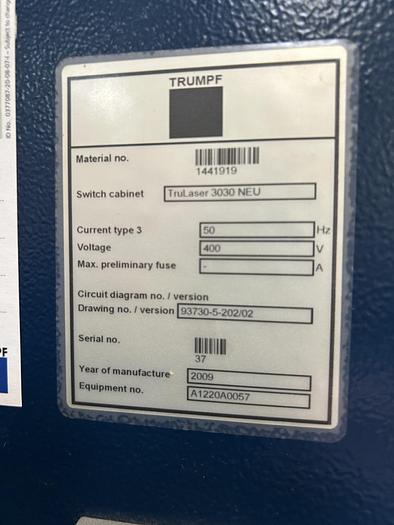 Used BRUGT CNC-LASERSKÆRER FABR. TRUMPF, MODEL TRULASER 3030 NEU