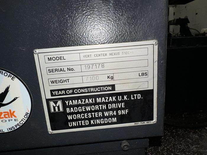 Used BRUGT VERTIKALT BEARBEJDNINGSCENTER FABR. MAZAK, MODEL VCN NEXUS 510 C II