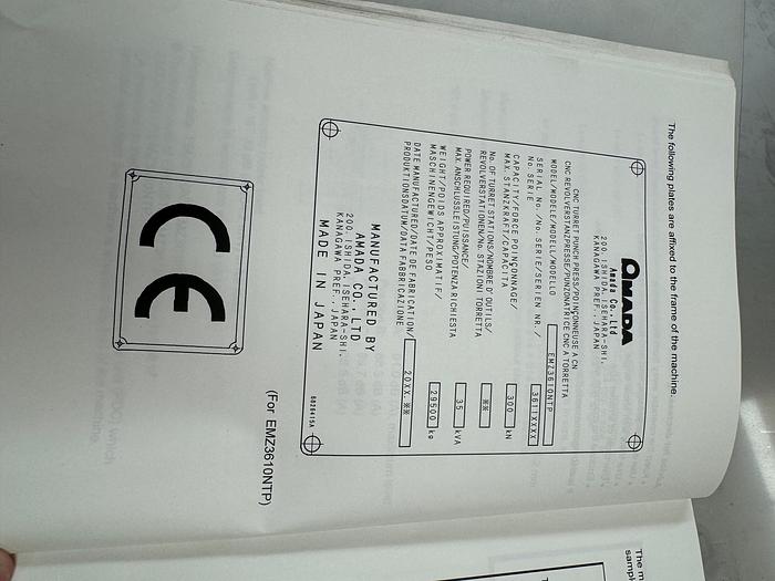 Used BRUGT CNC-REVOLVERSTANSER FABR. AMADA, MODEL EMZ 3610 NT