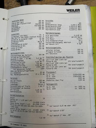 Used BRUGT DREJEBÆNK FABR. WEILER, MODEL COMMODOR 75