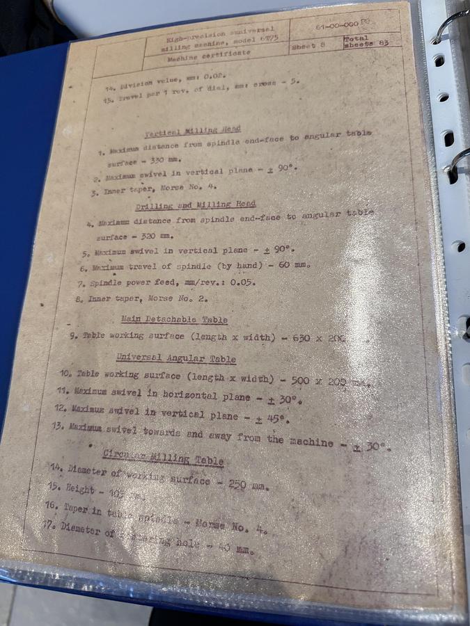 Used BRUGT VÆRKTØJSFRÆSER FABR. STANKO, MODEL 6T75