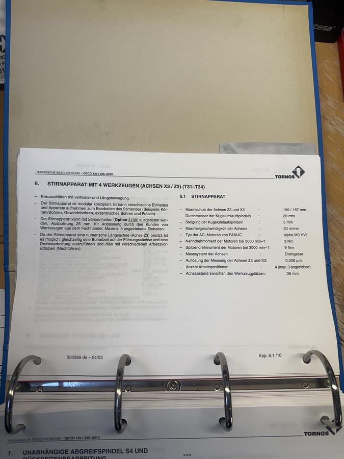 Used BRUGT CNC-DREJEBÆNK FABR. TORNOS-BECHLER, MODEL DECO 2000-13A